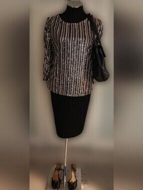 Elegant Black and Gold Striped Women's Blouse
